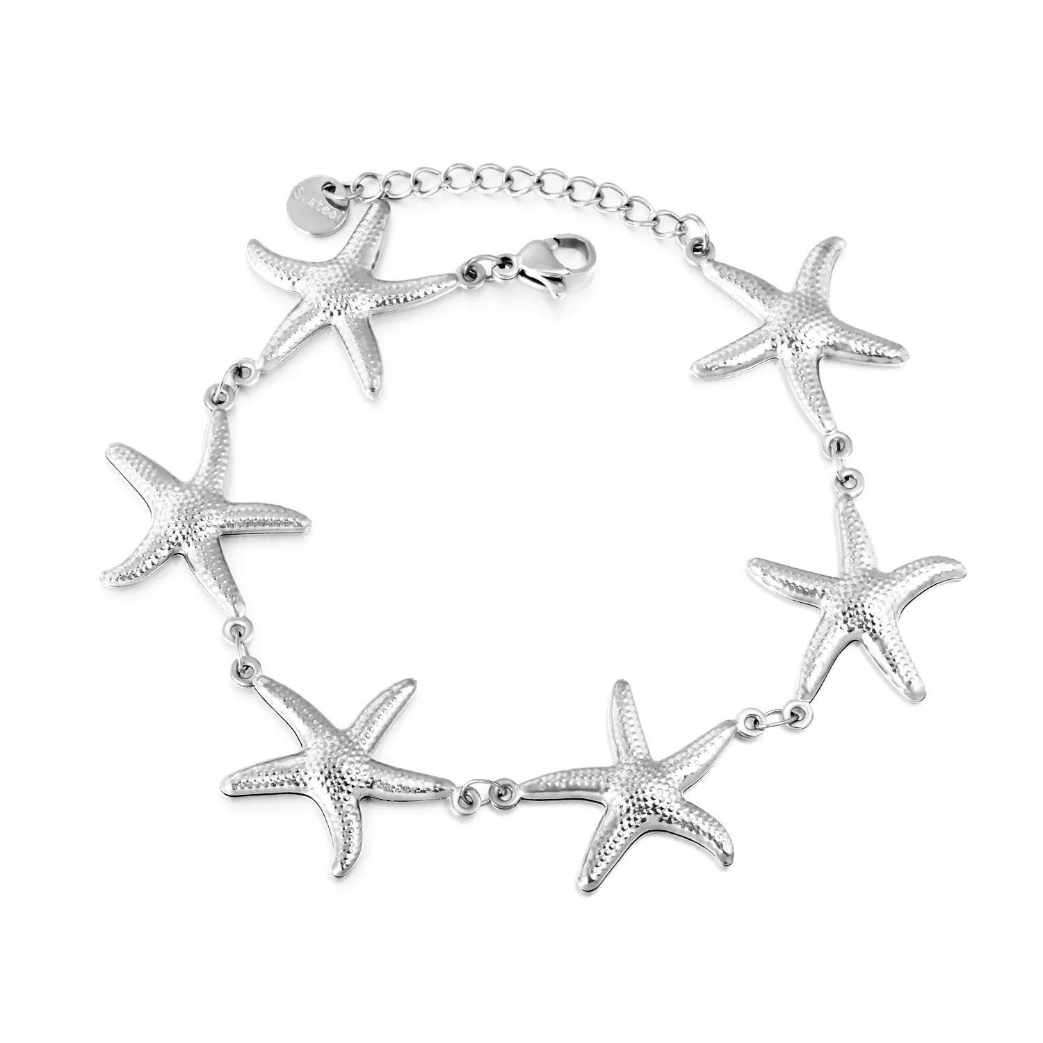 Steel Color & Gold Starfish Bracelet 6 Pcs 21*20mm Starfish Chain 17+3cm Adjustable 6mm Round End Tag Women Daily Casual Party Fashion Jewelry asonjewelry